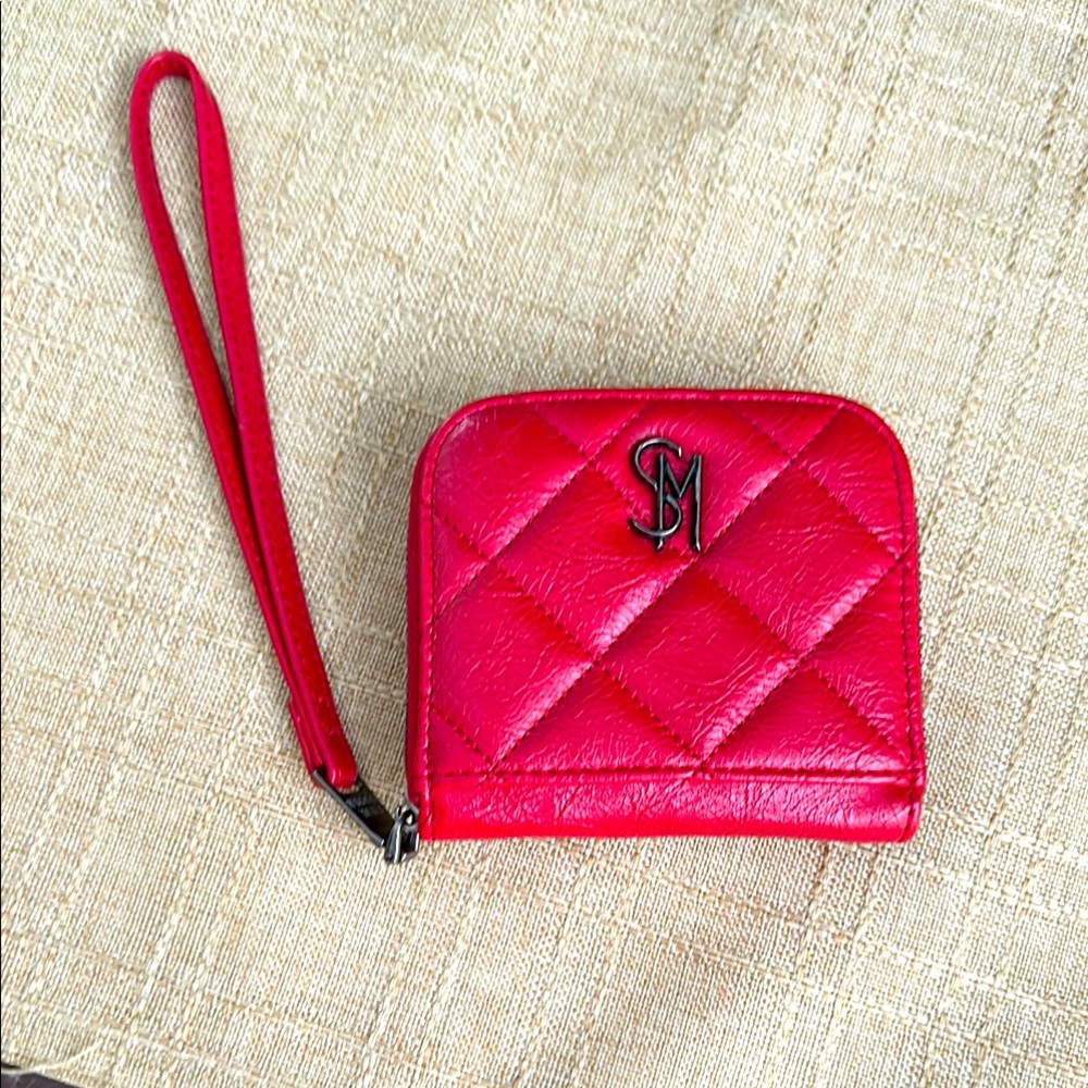 Vibrant Red Quilted Clutch with Wrist Strap